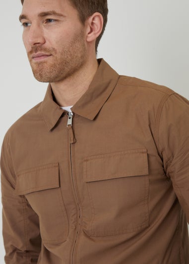 Threadbare Stone Cotton Poplin Lightweight Collared Jacket