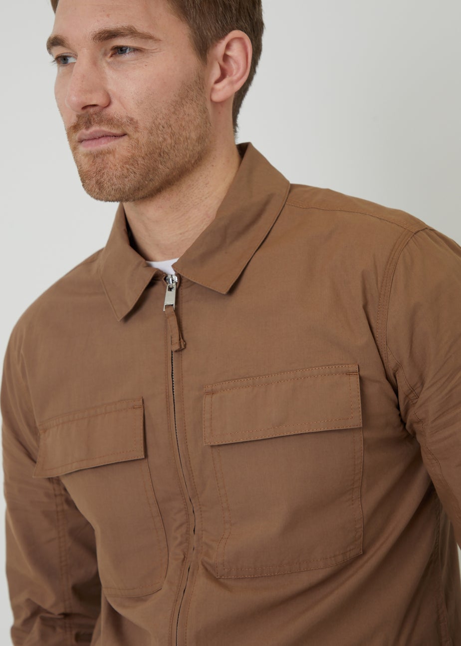 Threadbare Stone Cotton Poplin Lightweight Collared Jacket