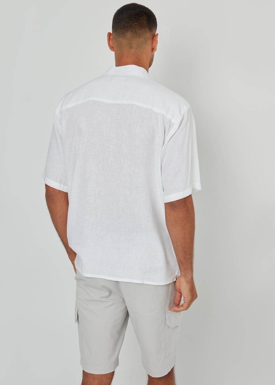 Threadbare White Kylian Linen Blend Revere Collar Short Sleeve Shirt