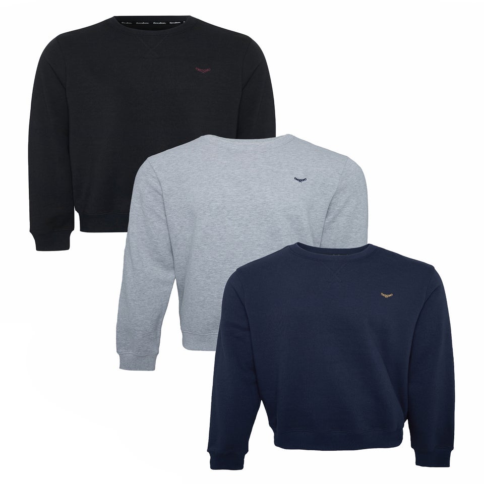 Threadbare Blue 3 Pack Crew Neck Sweatshirts