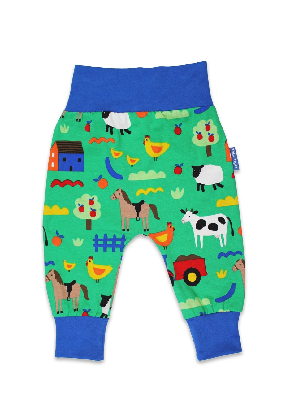 Toby Tiger Organic Green Farm Print Yoga Pants (Newborn - 3 years)