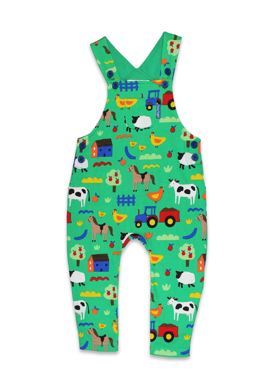 Toby Tiger Organic Green Farm Print Dungarees (3  months - 4 years)