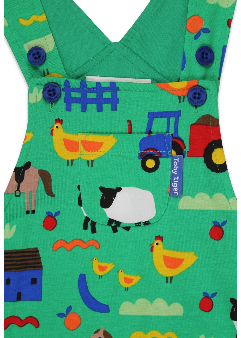Toby Tiger Organic Green Farm Print Dungarees (3 months - 4 years)