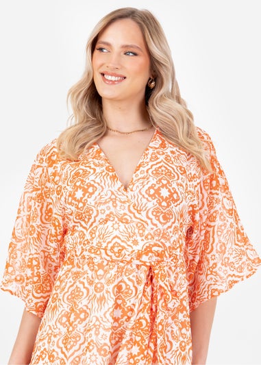 Lovedrobe Orange Kimono Sleeve Faux Wrap Midaxi Dress