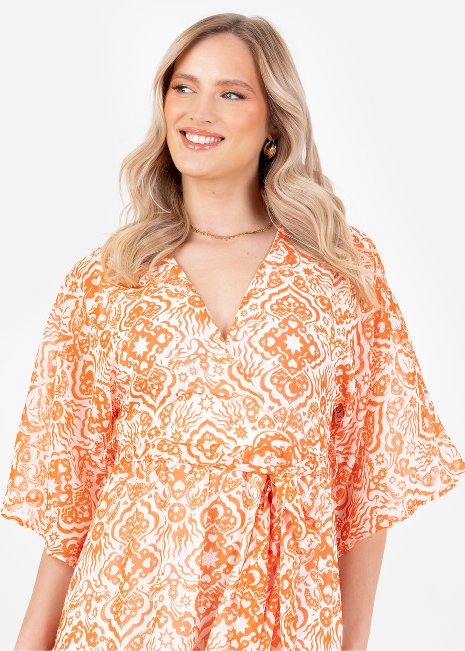 Lovedrobe Orange Kimono Sleeve Faux Wrap Midaxi Dress