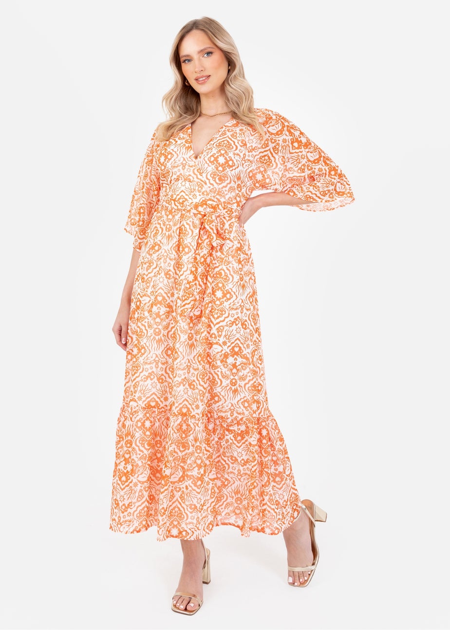 Lovedrobe Orange Kimono Sleeve Faux Wrap Midaxi Dress