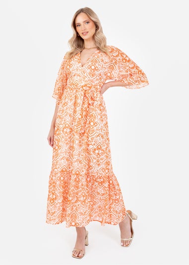 Lovedrobe Orange Kimono Sleeve Faux Wrap Midaxi Dress