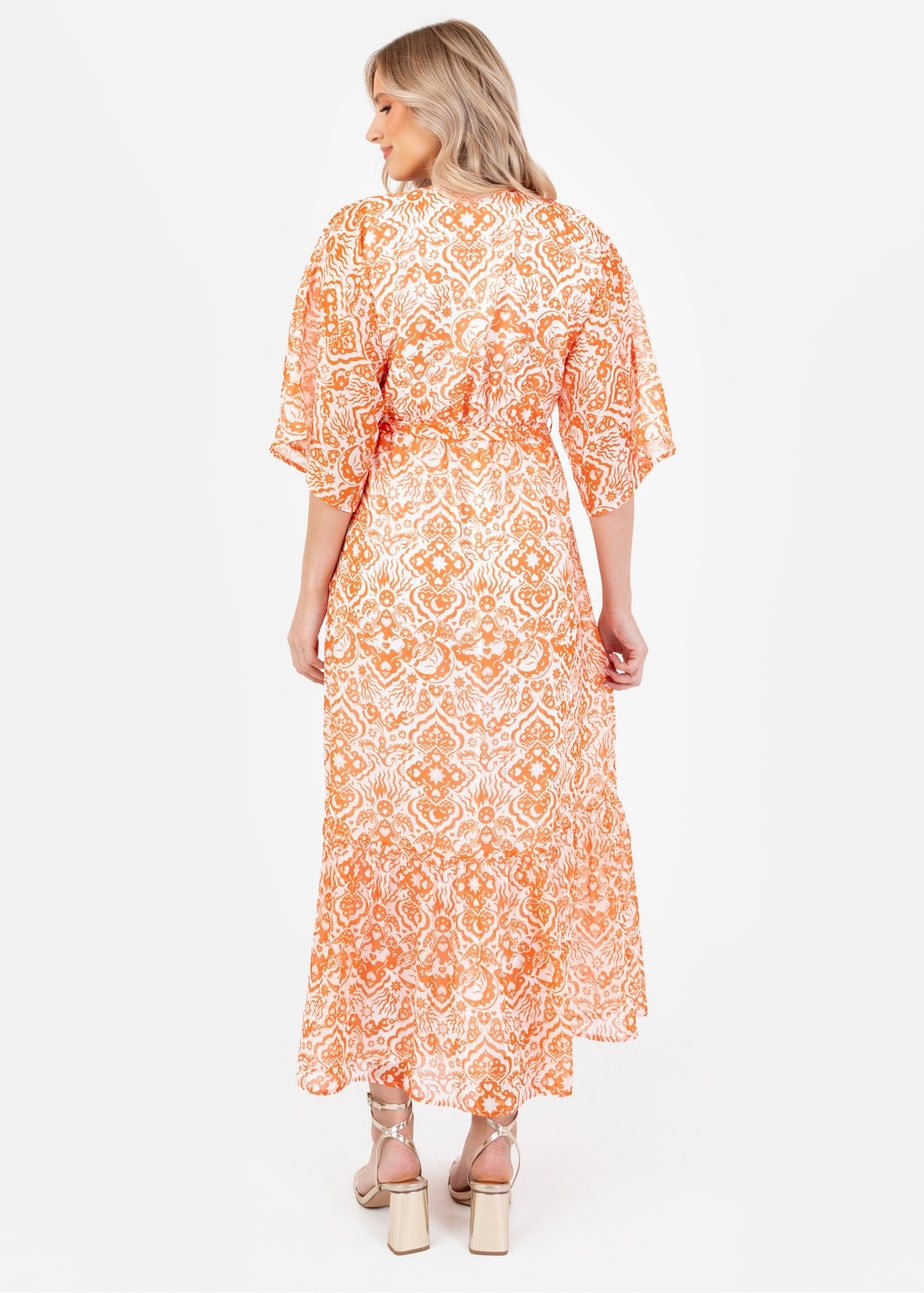 Lovedrobe Orange Kimono Sleeve Faux Wrap Midaxi Dress