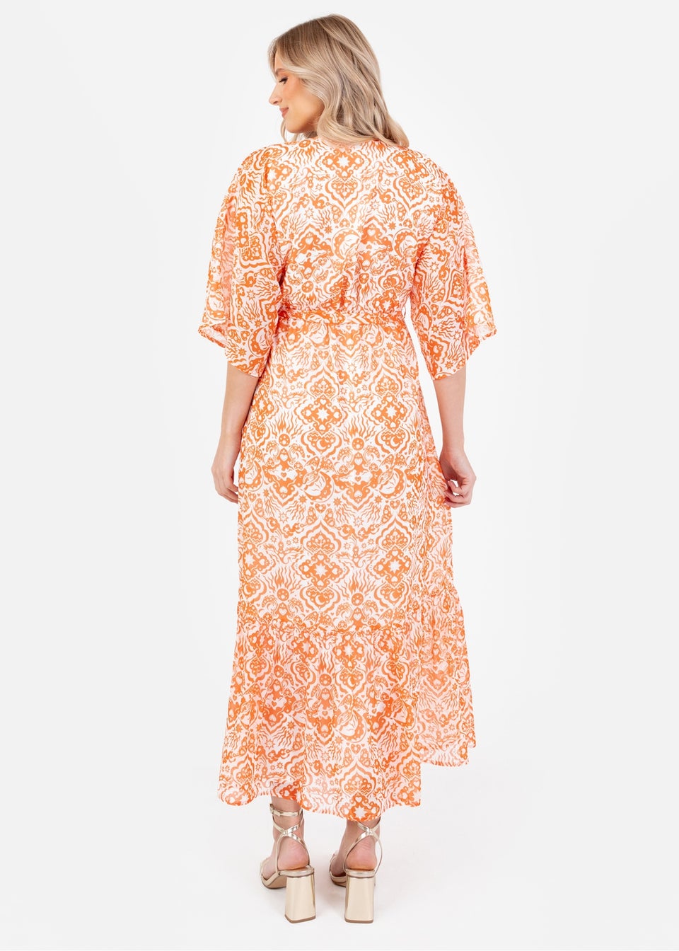 Lovedrobe Orange Kimono Sleeve Faux Wrap Midaxi Dress