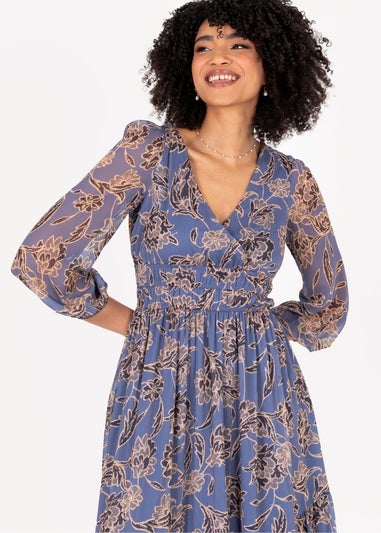 Lovedrobe Blue Floral Long Sleeve Maxi Dress With Self-Tie Back