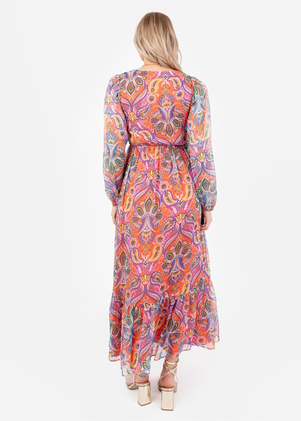 Lovedrobe Multi V-Neck Blouson Sleeve Gathered Midaxi Dress