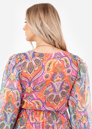 Lovedrobe Multi V-Neck Blouson Sleeve Gathered Midaxi Dress