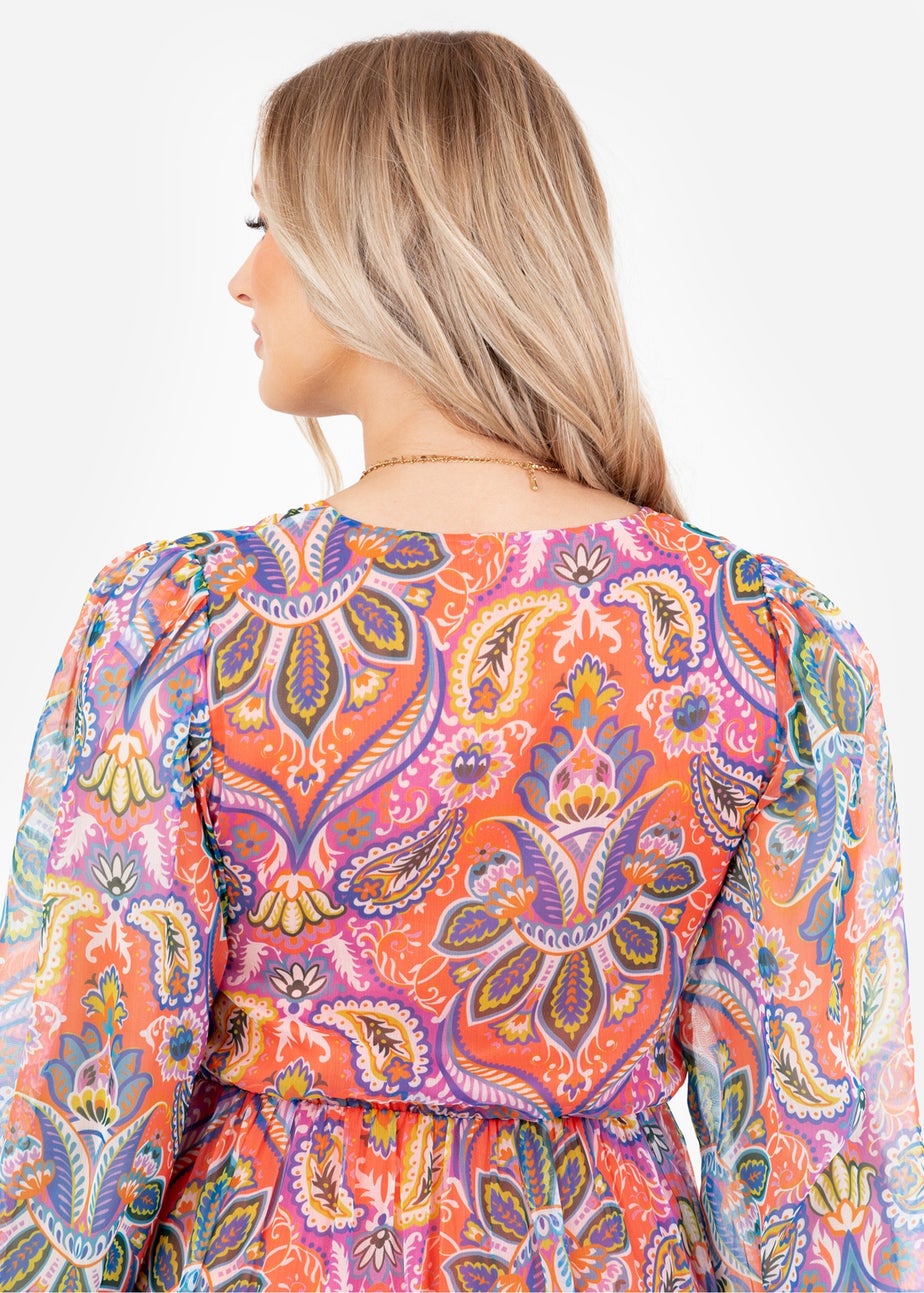 Lovedrobe Multi V-Neck Blouson Sleeve Gathered Midaxi Dress