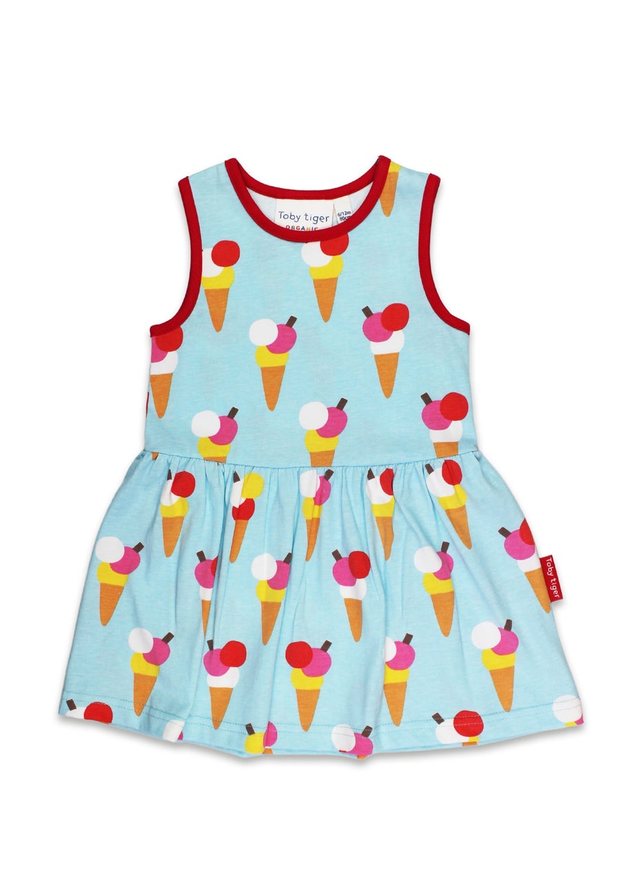 Toby Tiger Organic Blue Ice Cream Print Summer Dress (12 months - 8 years)