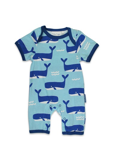 Toby Tiger Organic Blue Whale Waves Print Romper (Newborn - 12 months)