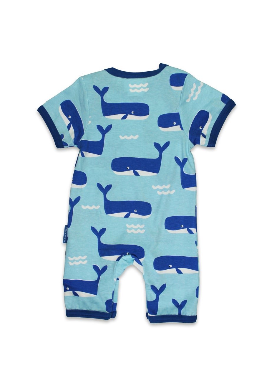 Toby Tiger Organic Blue Whale Waves Print Romper (Newborn - 12 months)