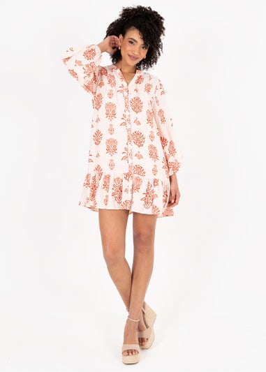 Lovedrobe Orange Long Sleeve Shirt Dress
