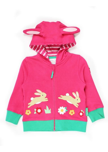 Toby Tiger Organic Pink Leaping Bunny Applique Hoodie (6 months - 6 years)