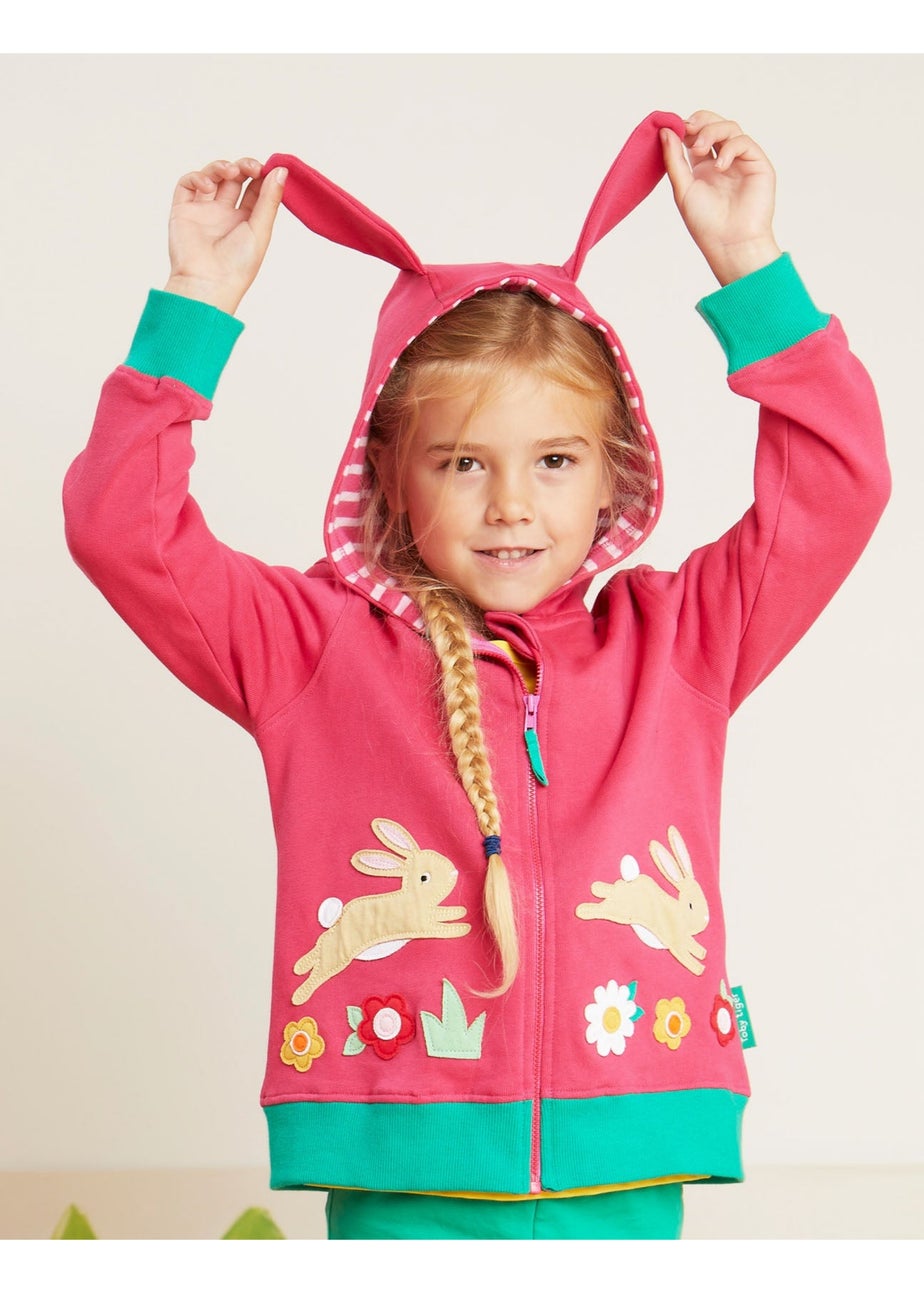 Toby Tiger Organic Pink Leaping Bunny Applique Hoodie (6 months - 6 years)