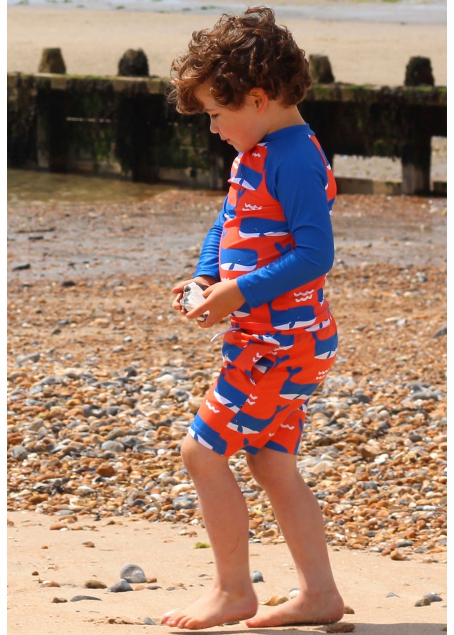 Toby Tiger Orange Whale Waves Print Kids Rash Vest (2 years - 8 years)