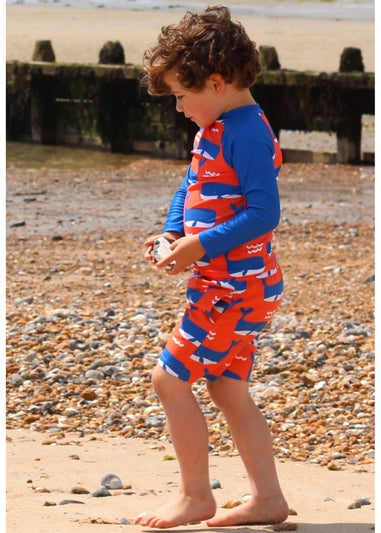 Toby Tiger Orange Whale Waves Print Kids Rash Vest (2 years - 8 years)