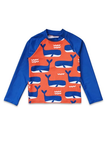 Toby Tiger Orange Whale Waves Print Kids Rash Vest (2 years - 8 years)