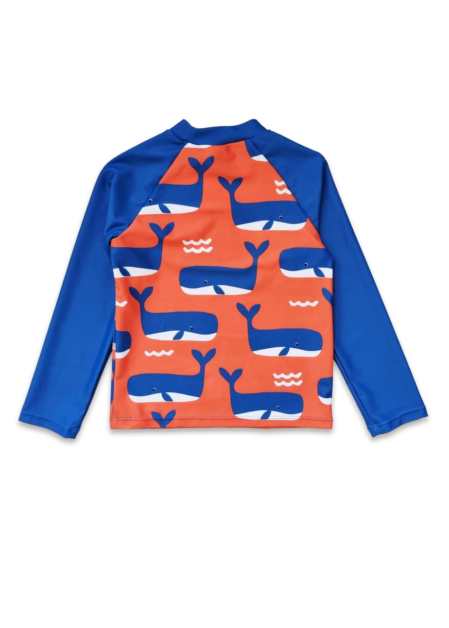 Toby Tiger Orange Whale Waves Print Kids Rash Vest (2 years - 8 years)