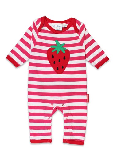 Toby Tiger Organic Pink Strawberry Applique Sleepsuit (Newborn - 12 months)