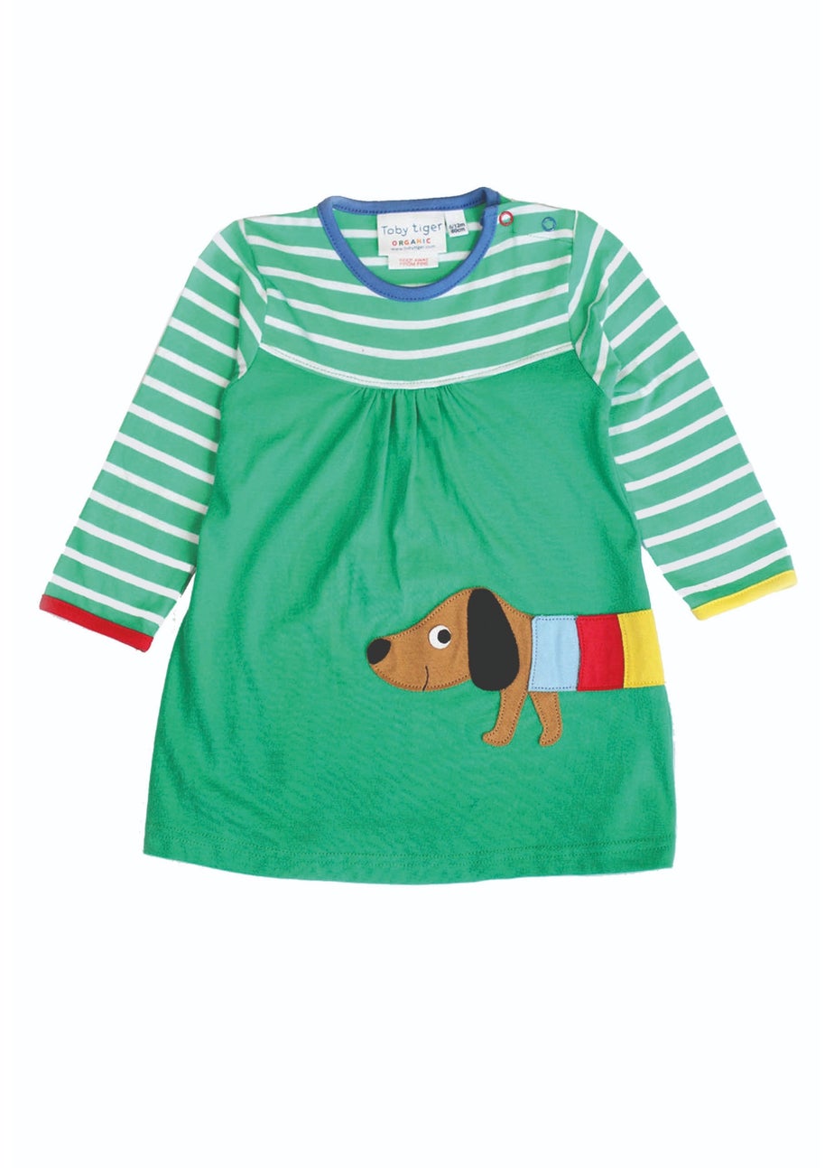 Toby Tiger Organic Green Sausage Dog Applique Dress (6 months - 6 years)