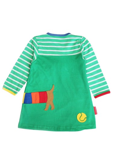 Toby Tiger Organic Green Sausage Dog Applique Dress (6 months - 6 years)