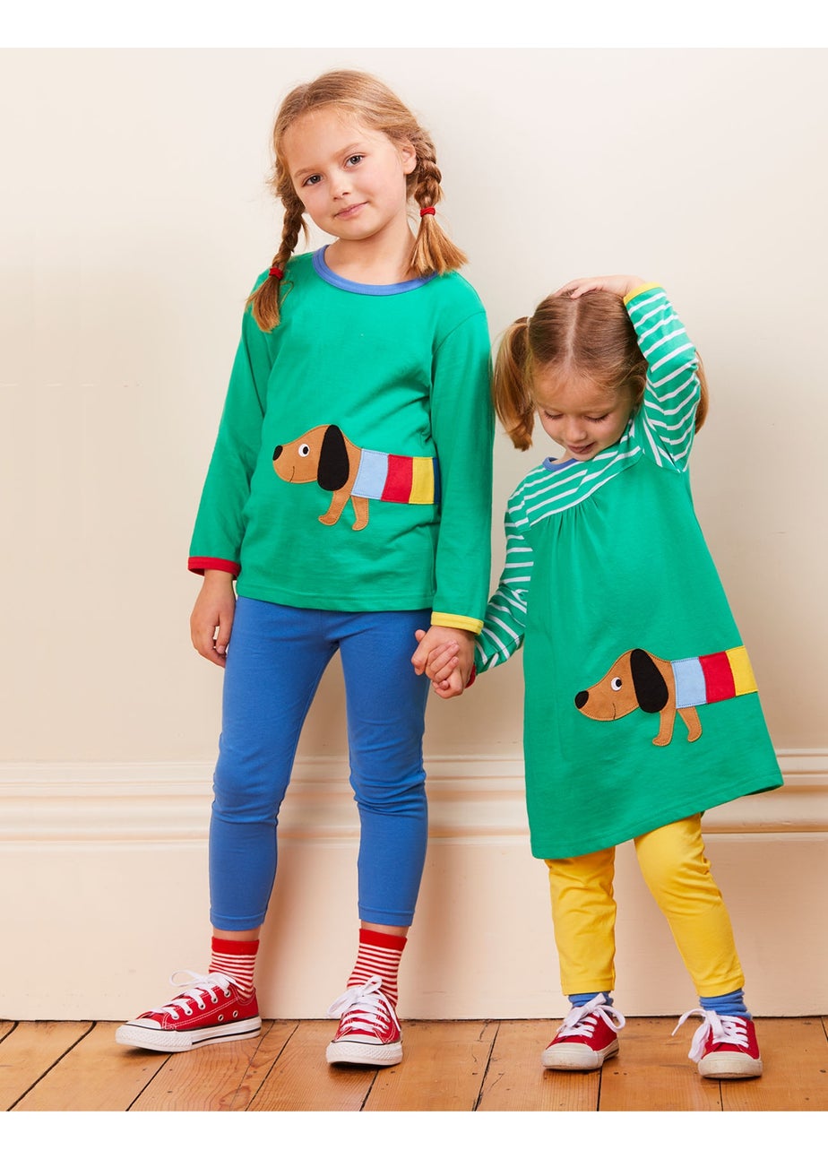 Toby Tiger Organic Green Sausage Dog Applique Dress (6 months - 6 years)