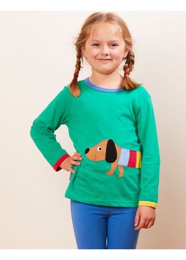 Toby Tiger Organic Green Sausage Dog Applique T-Shirt (3 months - 8 years)