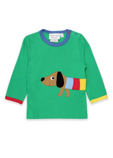 Toby Tiger Organic Green Sausage Dog Applique T-Shirt (3 months - 8 years)