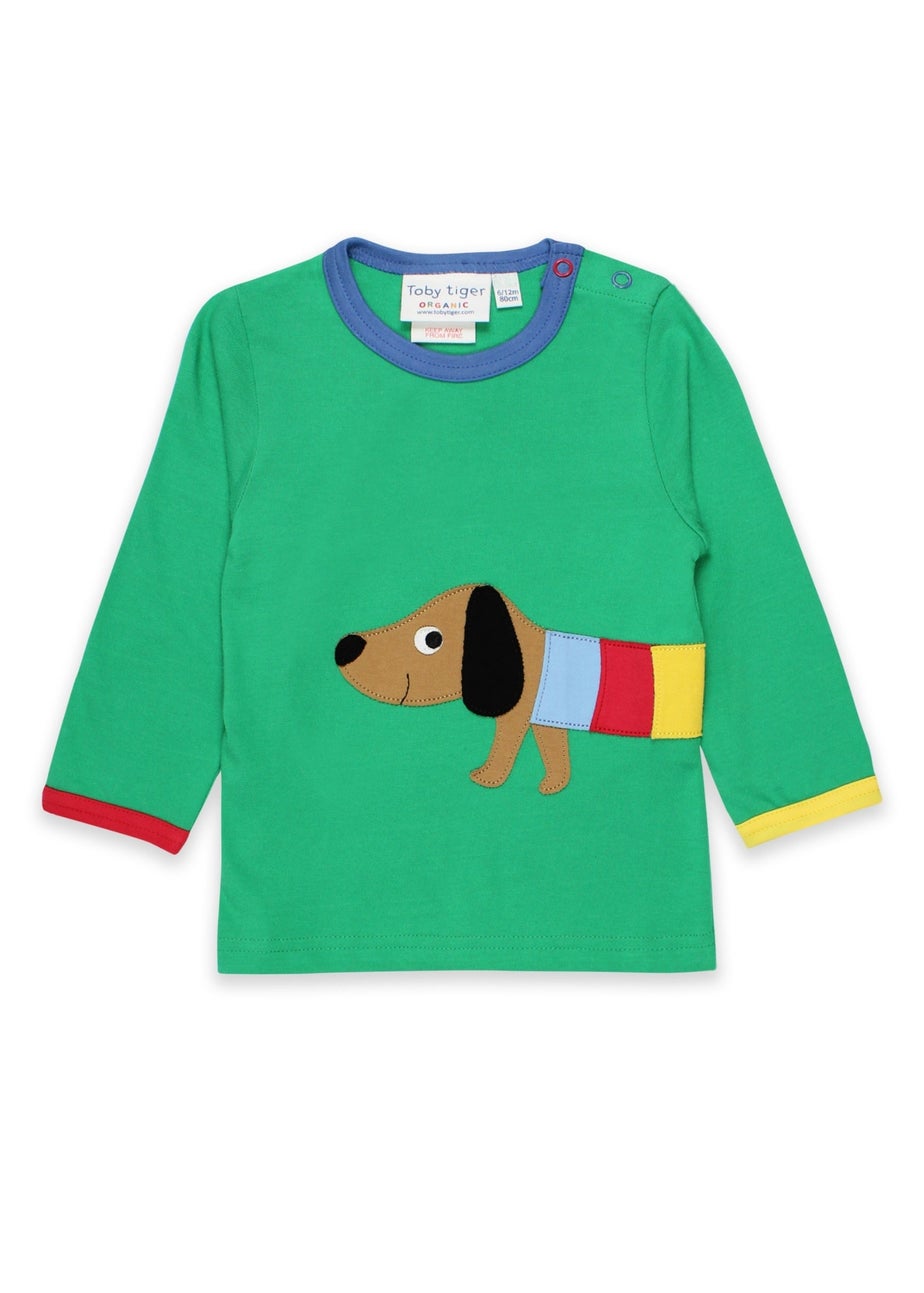 Toby Tiger Organic Green Sausage Dog Applique T-Shirt (3 months - 8 years)