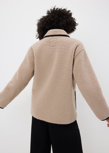 Taupe Piped Borg Teddy Coat