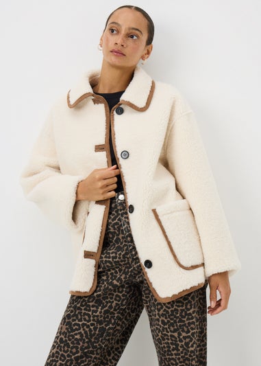 Cream Piped Borg Teddy Coat