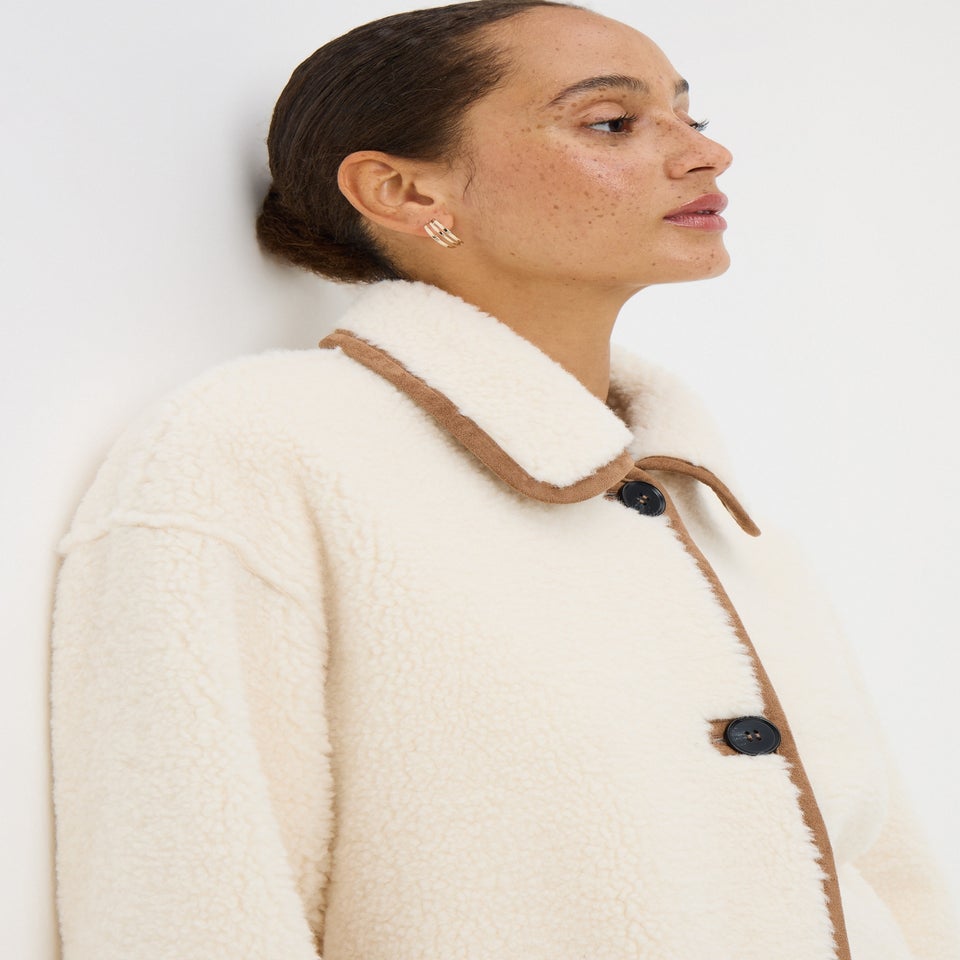 Cream Piped Borg Teddy Coat