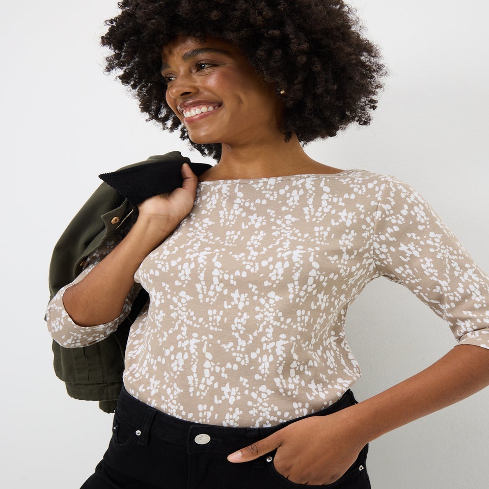 Taupe Patterned 3/4 Sleeve T-Shirt