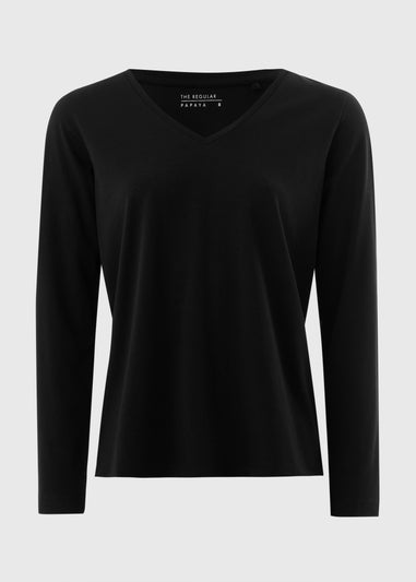 Black Long Sleeve V Neck T Shirt