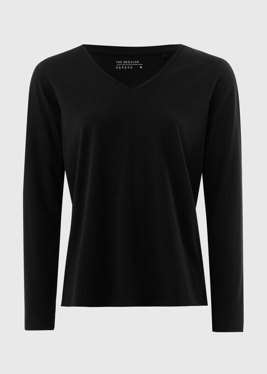 Black Long Sleeve V Neck T Shirt