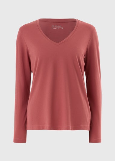 Dark Pink Long Sleeve V-neck Top