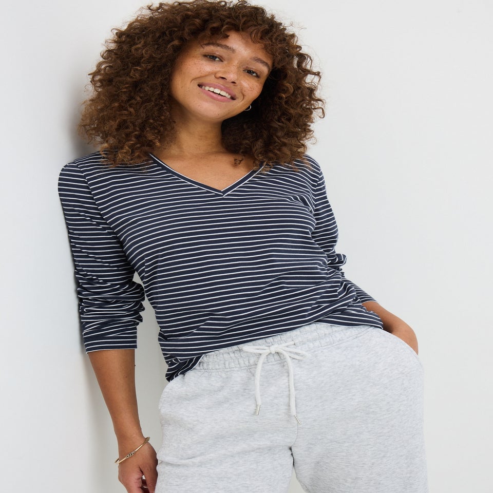 Navy Stripe V-Neck Regular Fit T-Shirt