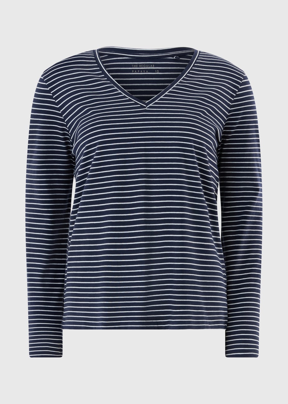 Navy Stripe V-Neck Regular Fit T-Shirt