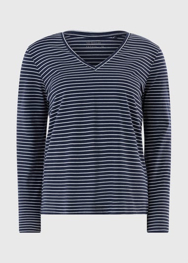 Navy Stripe V-Neck Regular Fit T-Shirt