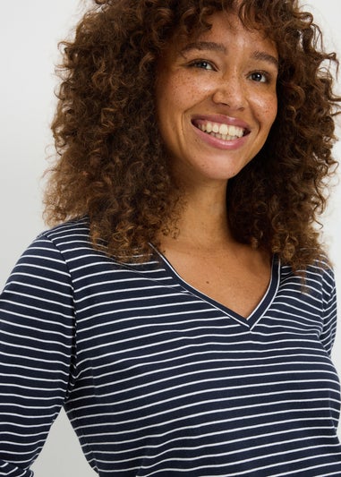 Navy Stripe V-Neck Regular Fit T-Shirt