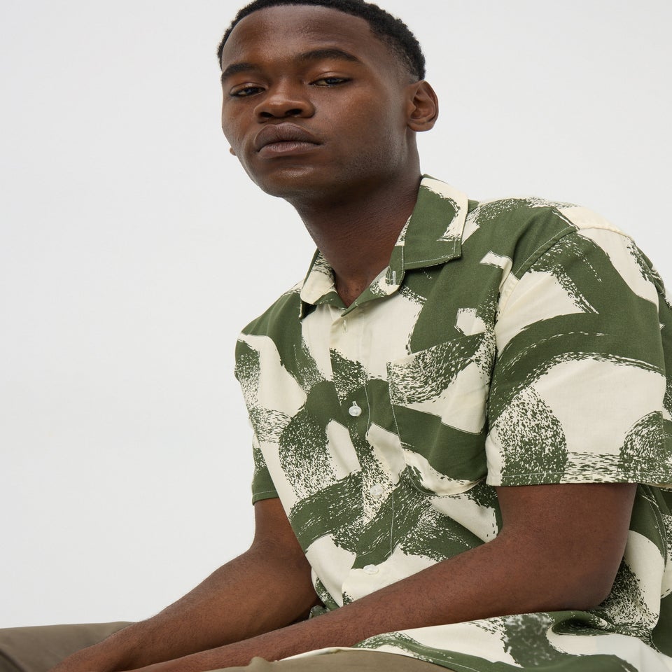 Khaki Brush Stroke Print Shirt