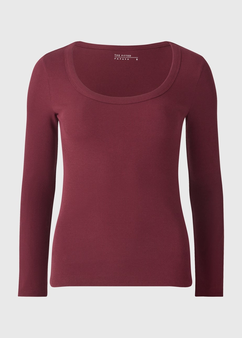 Burgundy Fitted Scoop Neck Top