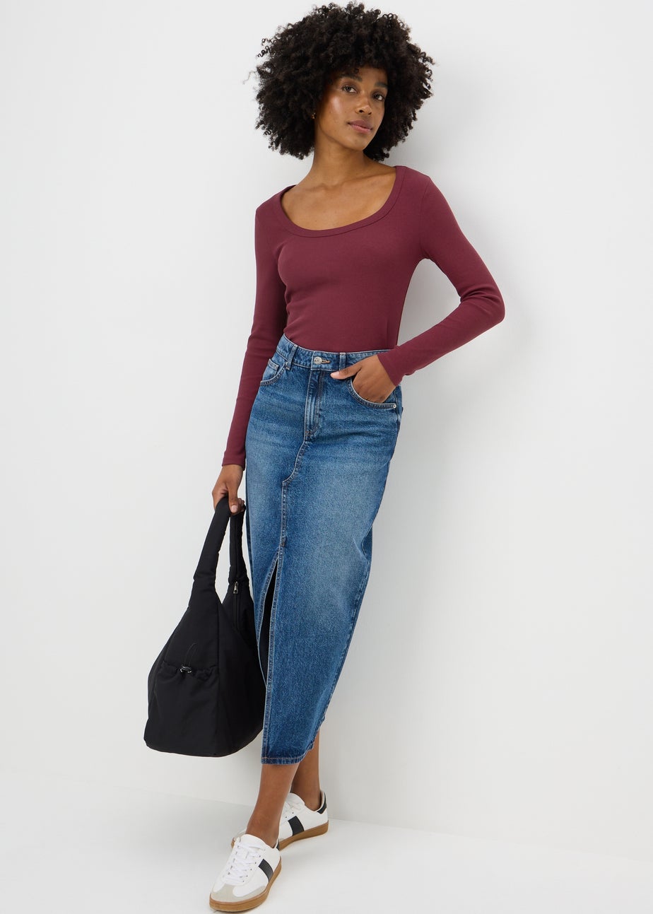 Burgundy Fitted Scoop Neck Top