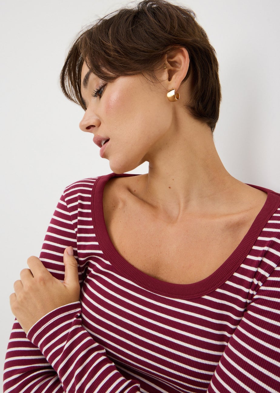 Burgundy Stripe Scoop Top
