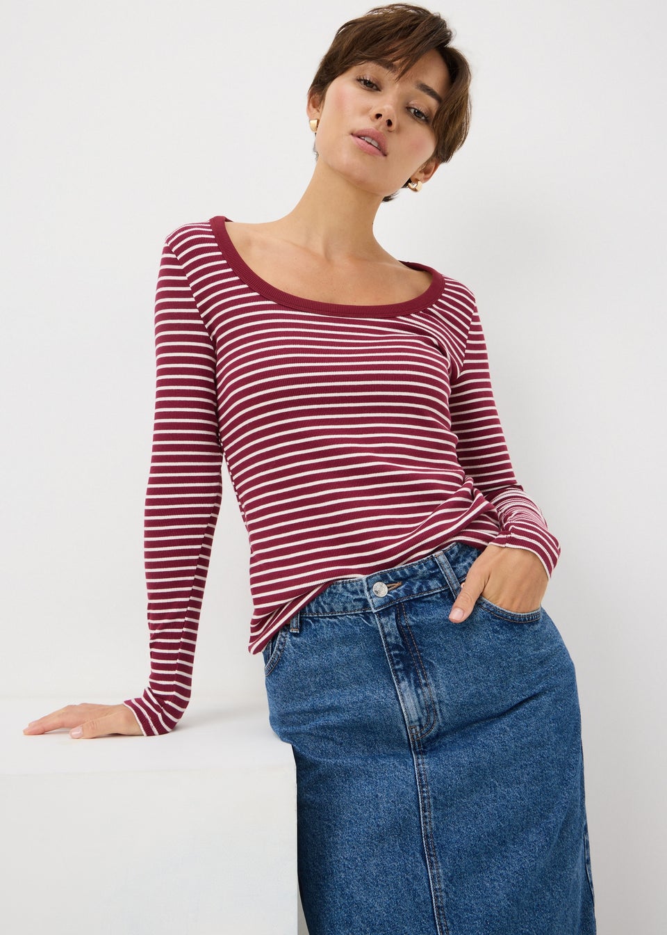 Burgundy Stripe Scoop Top